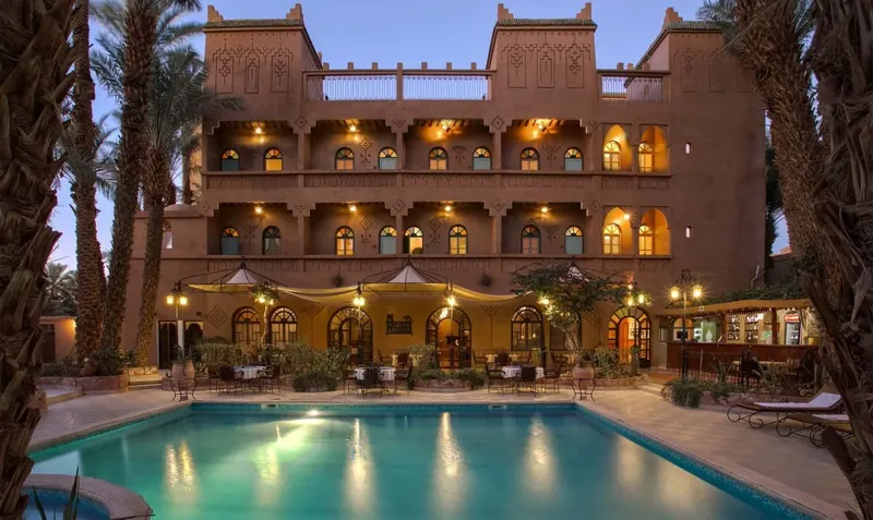 Traditional kasbah — courtyard and palm tree